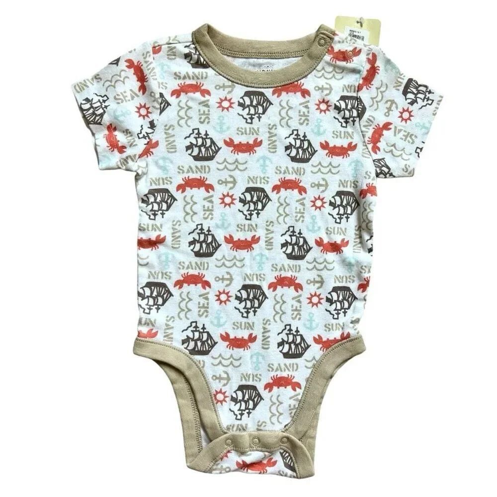 NWT Baby Boys Old Navy Sand & Sea Nautical Beach Life Bodysuit - Sz 12-18 mo
